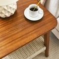 thumbnail image 3 of Gzxs 23" Square Side Table, Farmhouse Storage End Desk with Rattan Shelf and Solid Wood Legs, 2-Tier Small Bedside Nightstand, for Bedroom Living Room, Walnut, 3 of 8