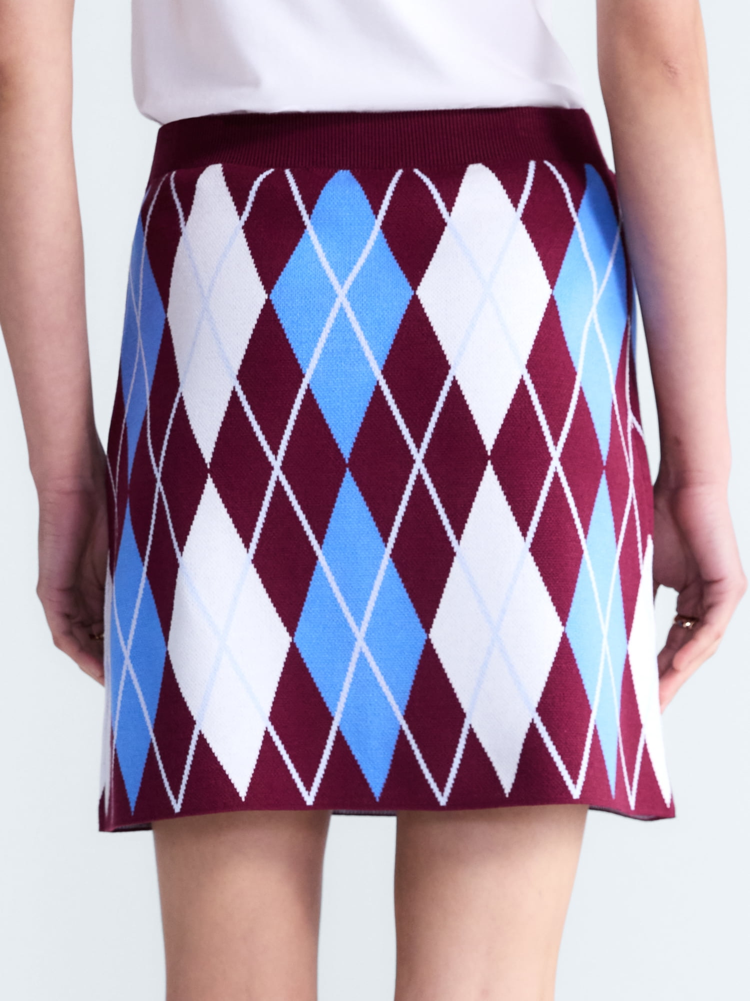 Free Assembly Women's and Women's Plus Missy Pull On Argyle Mini Pull On Sweater Skirt, Sizes XS-4X