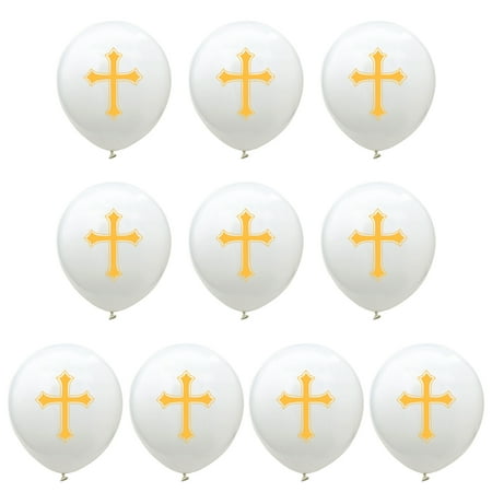 Easter Balloons Set, 10pcs Cross Latex Balloon, God Bless Baptism Balloon, Holiday Party Celebration Decoration for Christening