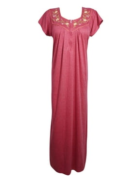 Mogul Women Pink Maxi Dress, Nightgown, Floral Maternity Dresses, Nightwear, Housedress Sleepwear Kaftan M