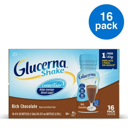 Glucerna Shake, To Help Manage Blood Sugar, Rich Chocolate, 8 fl oz, Pack of 16