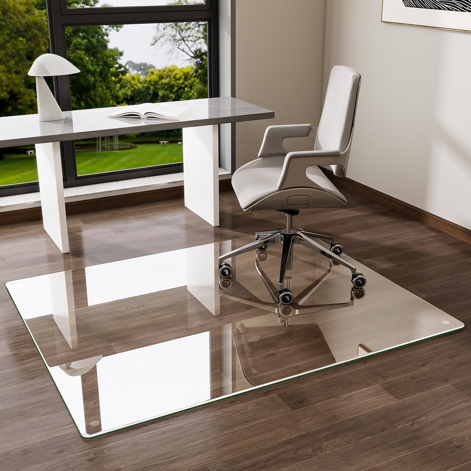 Veliso 36" x 46" Tempered Glass Mat Rectangluar Chair Mat for Hard Floors Heavy-Duty Office Floor Protector, Clear
