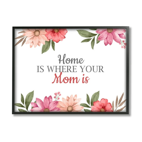 Stupell Industries Floral Where Mom Is Botanical & Floral Painting Black Framed Art Print Wall Art, 14 x 11