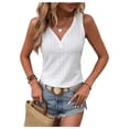 thumbnail image 3 of Fashion Button Embroidered Eyelet Tank Top Women Summer Tops Casual Country V Neck Tee Shirts Sleeveless Loose Blouse White M, 3 of 8