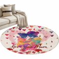 thumbnail image 2 of Mother's Day Round Living Room Rugs 3.3 ft, Retro Watercolor Heart Red Carnation Flower Silhouettes Washable Area Rug with Non-Slip Sturdy Edge Binding Round Front Door Mat Floor Carpet for Entryway, 2 of 9