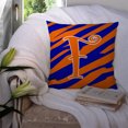 thumbnail image 3 of Letter F Initial Tiger Stripe Blue and Orange Fabric Decorative Pillow, 3 of 4
