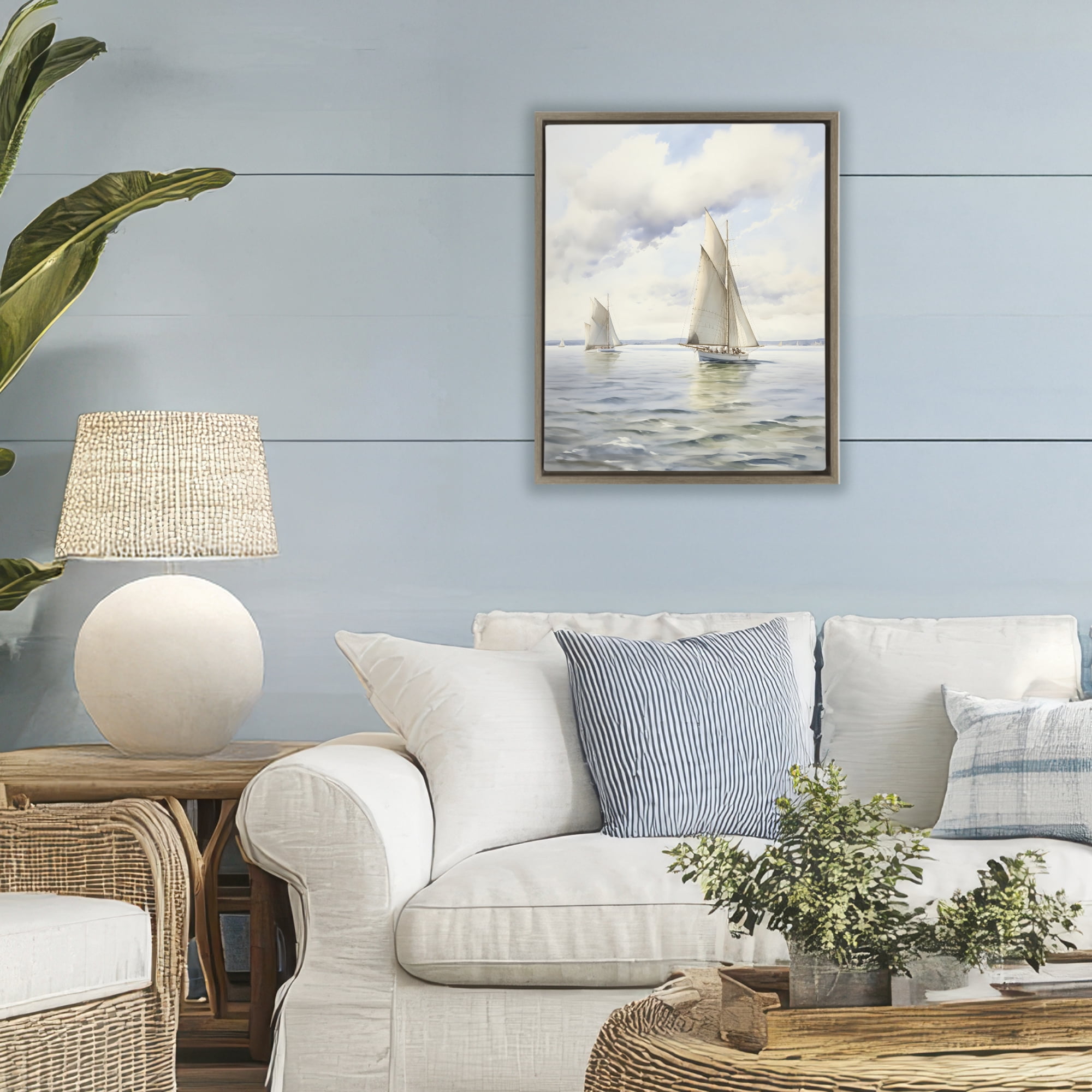 Stupell Industries Sailing Toward a Tranquil Horizon Brown Framed Floater Canvas Wall Art, design by LSR Design Studio