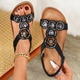 thumbnail image 3 of Rokment Women's Boho Orthopedic Dress Sandals Beach Summer Ethnic Comfortable Rhinestones Glitter Arch Support Open Toe Elastic Ankle Strap Walking Dressy Sandals Black Size 6.5, 3 of 5