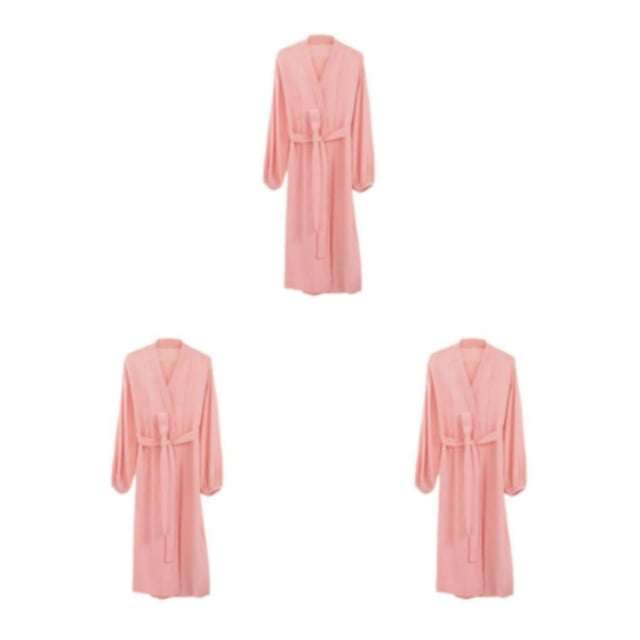 QualitChoice 1/2/3/5 Summer Front Open Casual Style Sleepwear Girls Simple Long Sleeve Sleep Robe Home Hotel Cotton Clothing Pink L 3PCS
