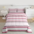 thumbnail image 2 of jejeloiu Modern Geometric Stripes Queen Comforter Set,Pink Lines Bedding Comforter Set For Girls Kids 3pcs, 2 of 8