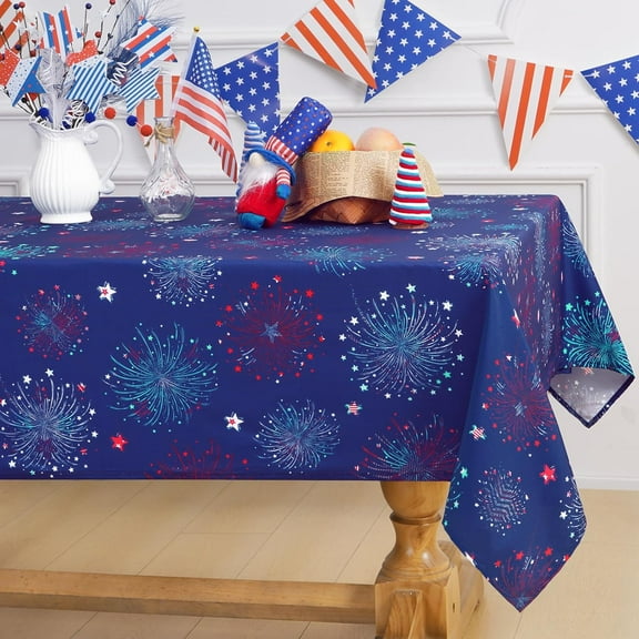 4th of July Tablecloth, Independence Day Table Cloth, Memorial Patriotic Table Cover Washable Polyester Dining Decorative for Dinner Kitchen Party Decor, 60x120 Inch