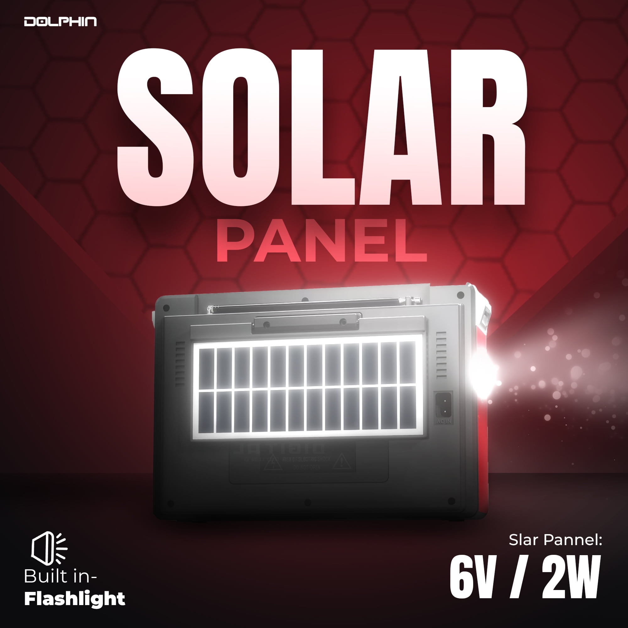 Dolphin SP-420BT Solar Portable Bluetooth Radio with MP3, LED Flashlight - Red