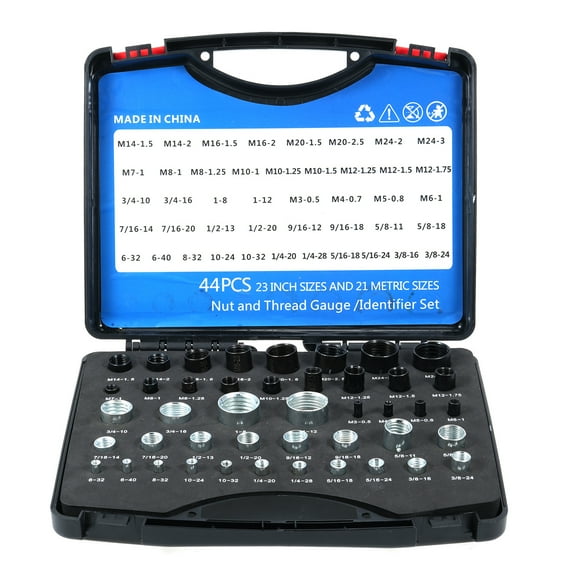 Mistaha 44-Piece Nut and Bolt Thread Gauge Set in Black and Silver Aluminum Alloy Case - SAE and Metric Sizes - Precision Measurement Tool for Tight Spaces