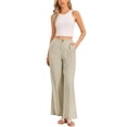 thumbnail image 2 of INSPIRE CHIC Casual Wide Leg Pants for Women's Elastic High Waist One Button Lightwieght Pants Trousers with Pockets XL Khaki, 2 of 5