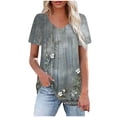 thumbnail image 2 of ALLLIST Womens Tops V Neck Floral Short Sleeve Blouse Pleated Fashion Green Pullover Ladie's Tops, 2 of 4