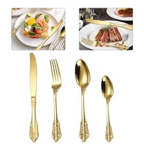 Raindrops 1 Set Retro Silverware Set Stainless Steel Flatware with Golden Accents Cutlery for Dining