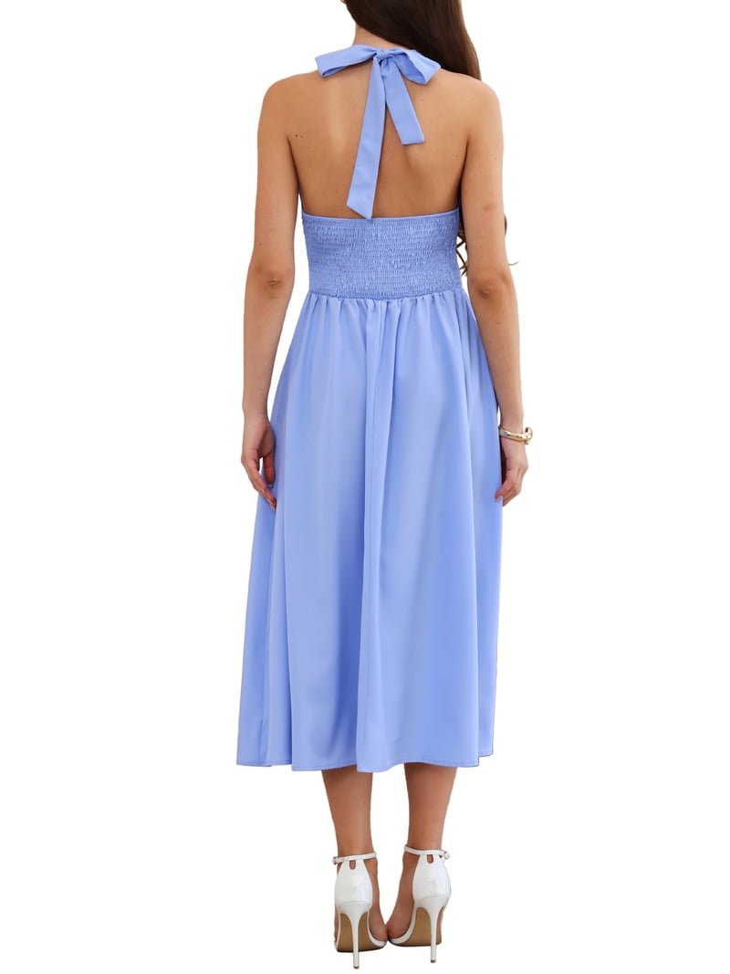 halter flowy midi dress Smocked Jersey Midi Dress-Promenade Green, Bloom Scatter