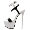thumbnail image 4 of FSJ Women Open Toe Platform Stripper Heels Double Strap Sky High Stiletto Heel Sandals Sexy Party Dance Shoes Size 16 White-Black, 4 of 6