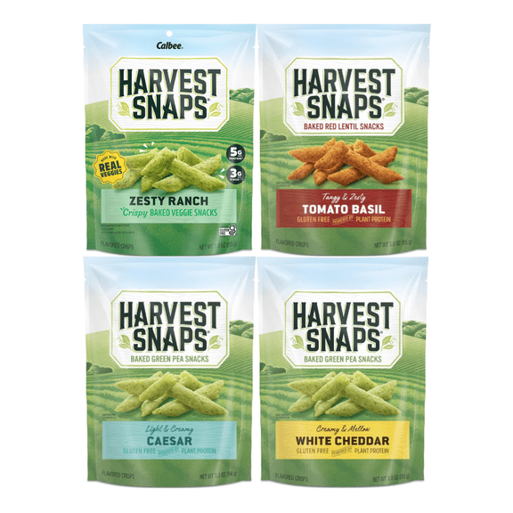 Variety Pack Harvest Snaps Veggie Chips - 4 Flavors: Zesty Ranch, Tomato Basil, Caesar, White Cheddar - 4 Pack - Healthy Crunchy Snack