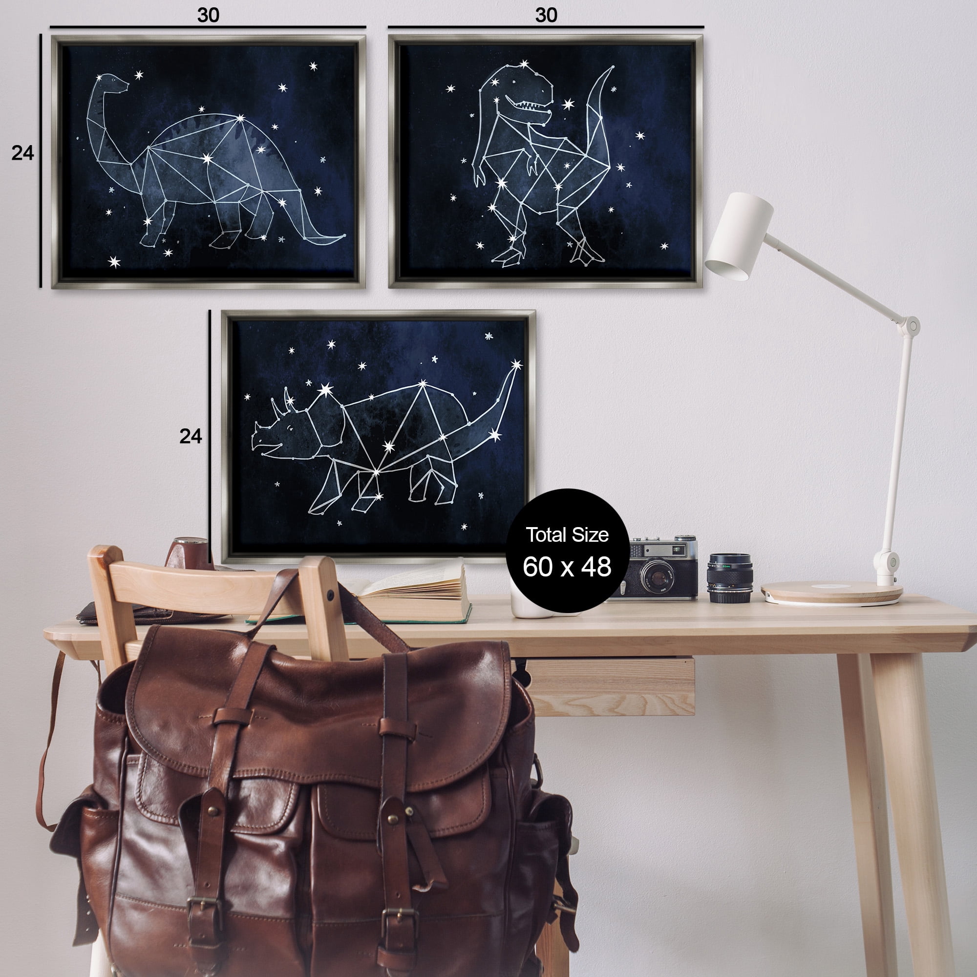 Stupell Industries Night Sky Dinosaur Constellations Animals & Insects Painting Gray Floater Framed Canvas Art Print Wall Art, 31 x 25, Set of 3
