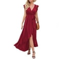 thumbnail image 3 of Vedolay Women's Summer Dresses Women's Dress Spaghetti Strap Waist Tie Knot Wrap Front Ruffle Short Dress, XXL, 3 of 5