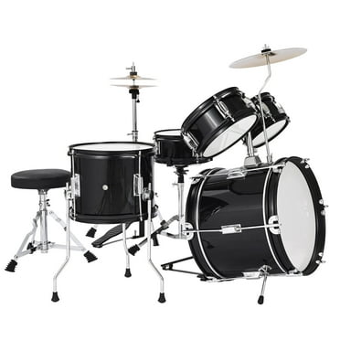 KFFKFF 5-Piece Kids Drum Set, 14-Inch Junior Drum Kit with Adjustable Seat, Cymbal, and Two Pairs of Drumsticks, Musical Instrument for Beginners, Suitable for Children Ages 6-13 (Black)