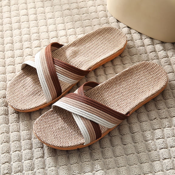 Open Toe Slippers for Women Linen Shoes Women Home Slippers Indoor Slippers House Slipper Fashion Unisex Linen Summer Beach Shoes Skidproof Indoor Slippers Coffee 8.5