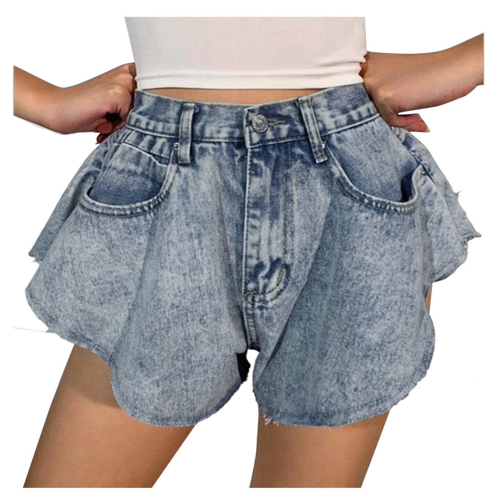 Fudule Women Vintage Jeans High Waist Hole Short Hot Pants Ladies Summer Outfits Button Fly Denim Shorts with Pockets 