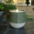 thumbnail image 3 of LuxenHome 19.5" Resin Lighted Garden Bubbling Water Fountain with Emerald Ribbed Top and Ivory Bottom, 3 of 7