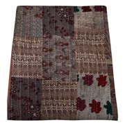Indian Handmade Khambadiya Patchwork Kantha Quilt Queen Size Kantha Bedspread Kantha Throw Embroidery Assorted Patchwork Quilt