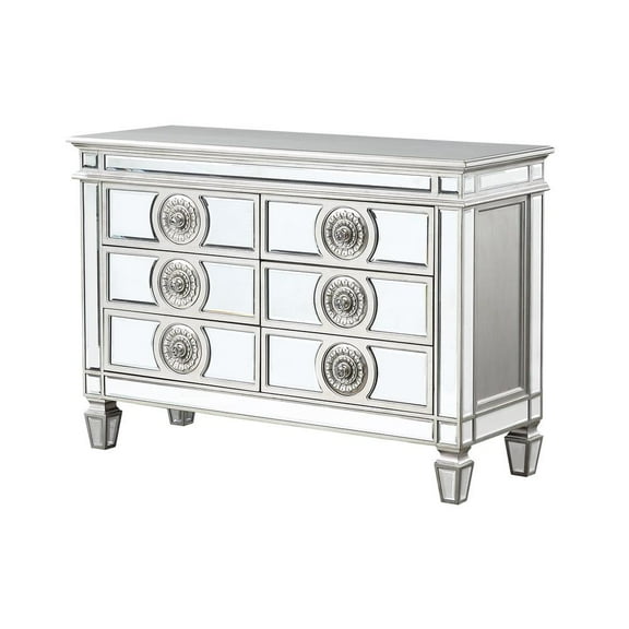 ACME Varian 6-Drawer Wooden Server in Mirrored and Antique Platinum