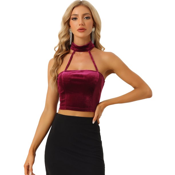 Corpiño de Terciopelo sin Mangas para Mujer Camisola Punk Crop para Fiesta borgoña M