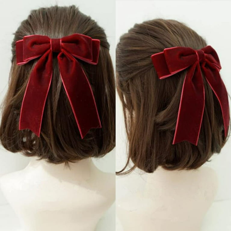 Nogis Hair Ties Hair Bows, Bow Clip Velvet Satin Ribbon Bows Craft Bows Large Hair Bow Clips for Women and Girls, Hair Bows with French Hair Clips