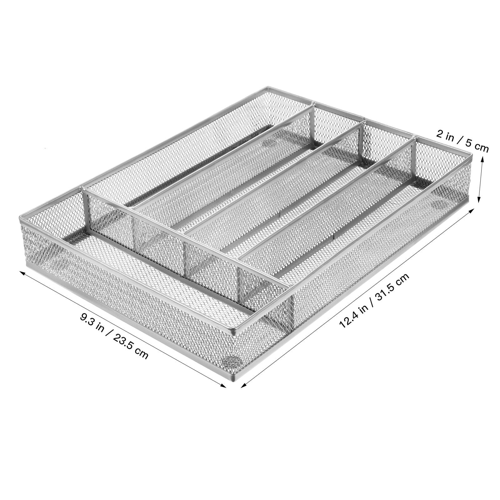 HEALEEP 1pc Silverware Tray For Drawer Storage Organizer Kitchen And Office For Cutlery Pens Cosmetics And More Silver