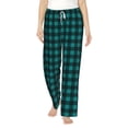thumbnail image 2 of Picia Teal On Black Plaid Womens Soft Woven Cotton Elastic Waistband Sleep Pajama Pant Lounge Sleep Pant With Pockets And Drawstring-Medium, 2 of 9
