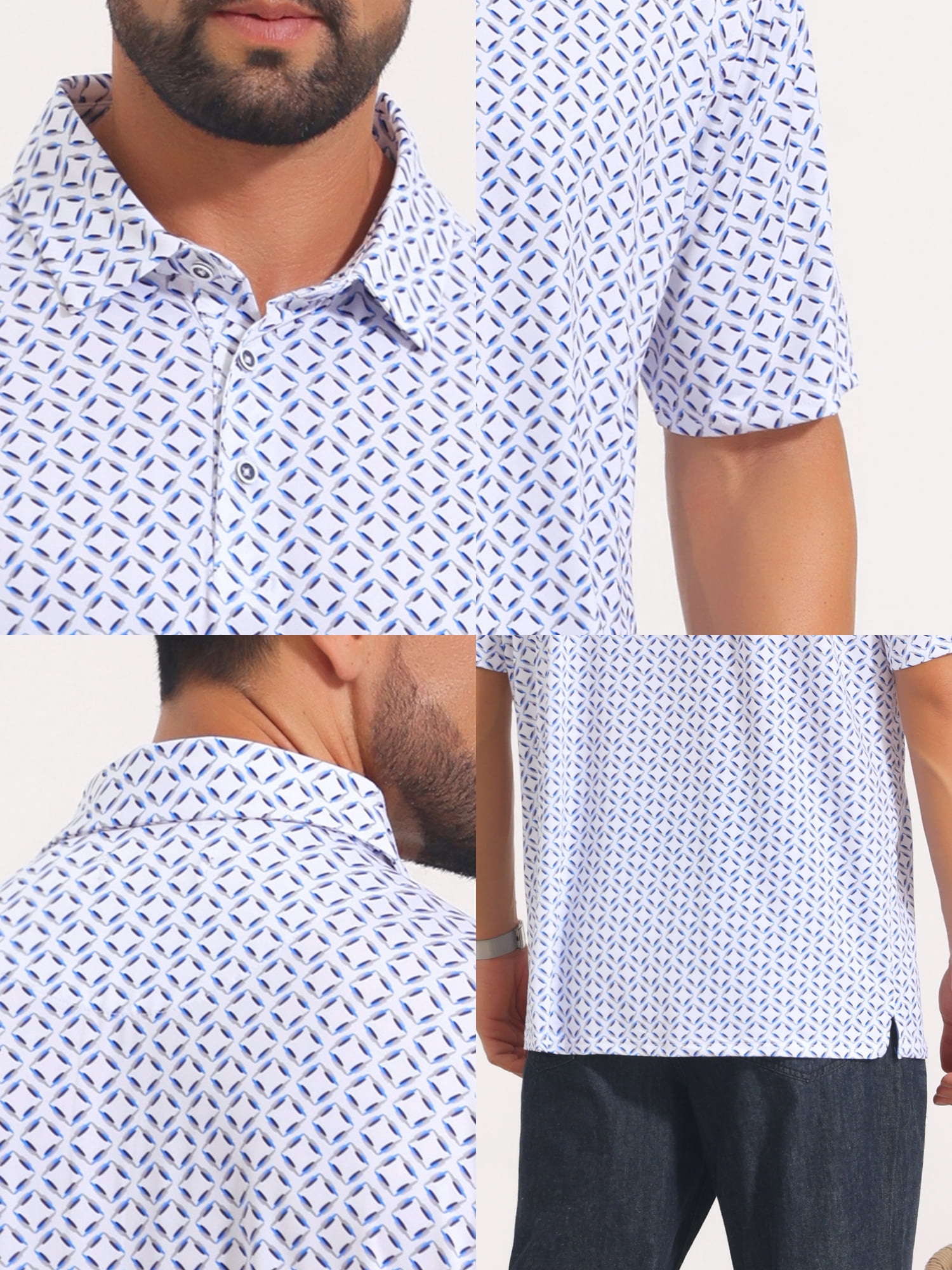 DARING DIVA Men's Printed Short Sleeve Lightweight Breathable Polo Shirts XL Blue