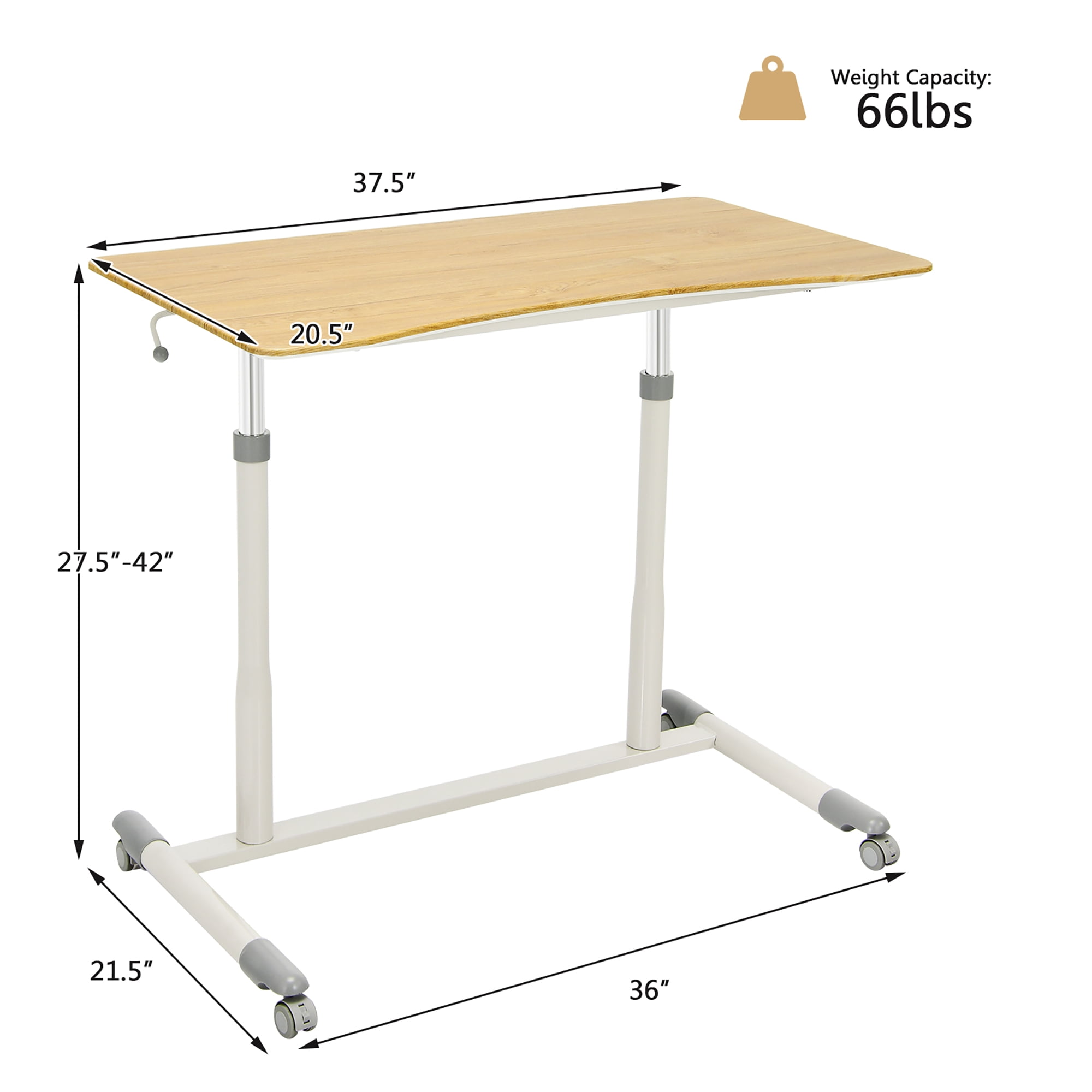 Goplus Height Adjustable Computer Desk Sit Stand Rolling Notebook Table Natural