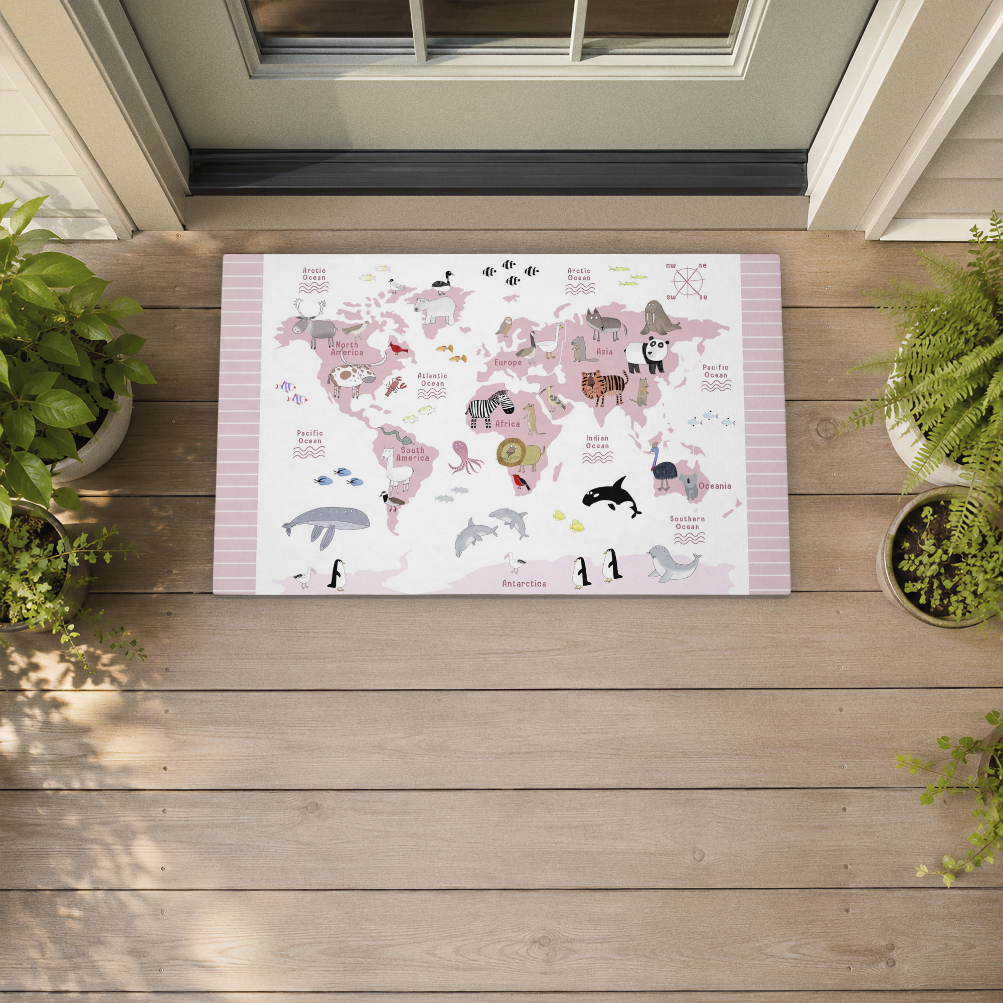 Stupell Industries Explore World Animals Pink Printed Outdoor Door Floor Mat, design by Carla Daly