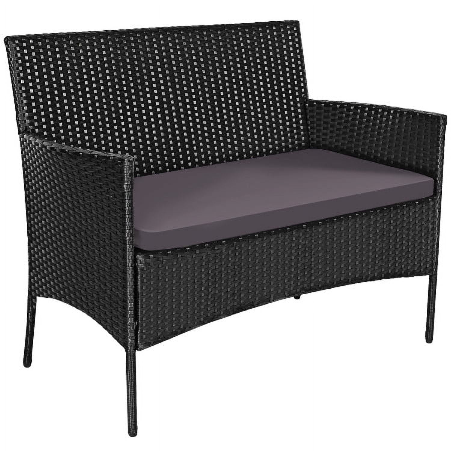 Aimee Lii 4 Pcs Patio Wicker Furniture Set, Cushioned Sofa Furniture with Tempered Glass Coffee Table, Small Patio Set, Gray Aimee Lii 4 Pcs Patio Wicker Furniture Set, Cushioned Sofa Furniture with Tempered Glass Coffee Table, Small Patio Set, Gray