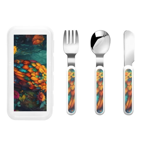 

Bingfone Colorful Owl Forest Print Toddler Utensils Kids Silverware 3pcs Safety Stainless Steel Toddler Fork Spoon Knife Set Children Flatware Set