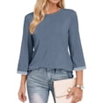 thumbnail image 2 of MOSHU Womens Tops 3/4 Length Sleeve Crew Neck Shirts with Ribbed Cuffs Summer Casual Blouses, 2 of 9