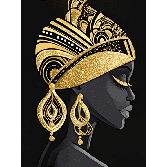 Gold African Woman Canvas Wall Art，Suitable for Living Room，Bedroom，Office，Bathroom，Dining Room Decoration.