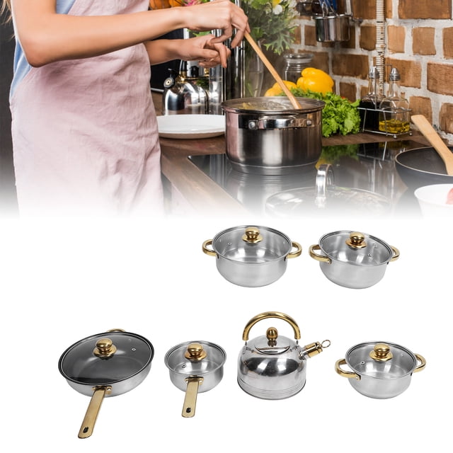 Stainless Steel Cookware Set, Professional Quality Multifunctional 6 Different Pots with Covers for Kitchen Cooking Frying Stewing