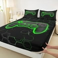 thumbnail image 3 of Homewish Kids Green Gamepad Queen Sheet Sets, Gamer Gaming Theme Flat Sheet, Modern Fashion Honeycomb Queen Fitted Sheet, Ultra Soft Bedroom Decor, 4-Piece, 3 of 7