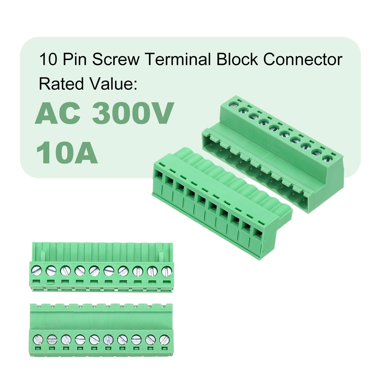 10PCS 10-Pin PCB Mount Screw Terminal Block Connector 5.08mm/0.2inch Pitch