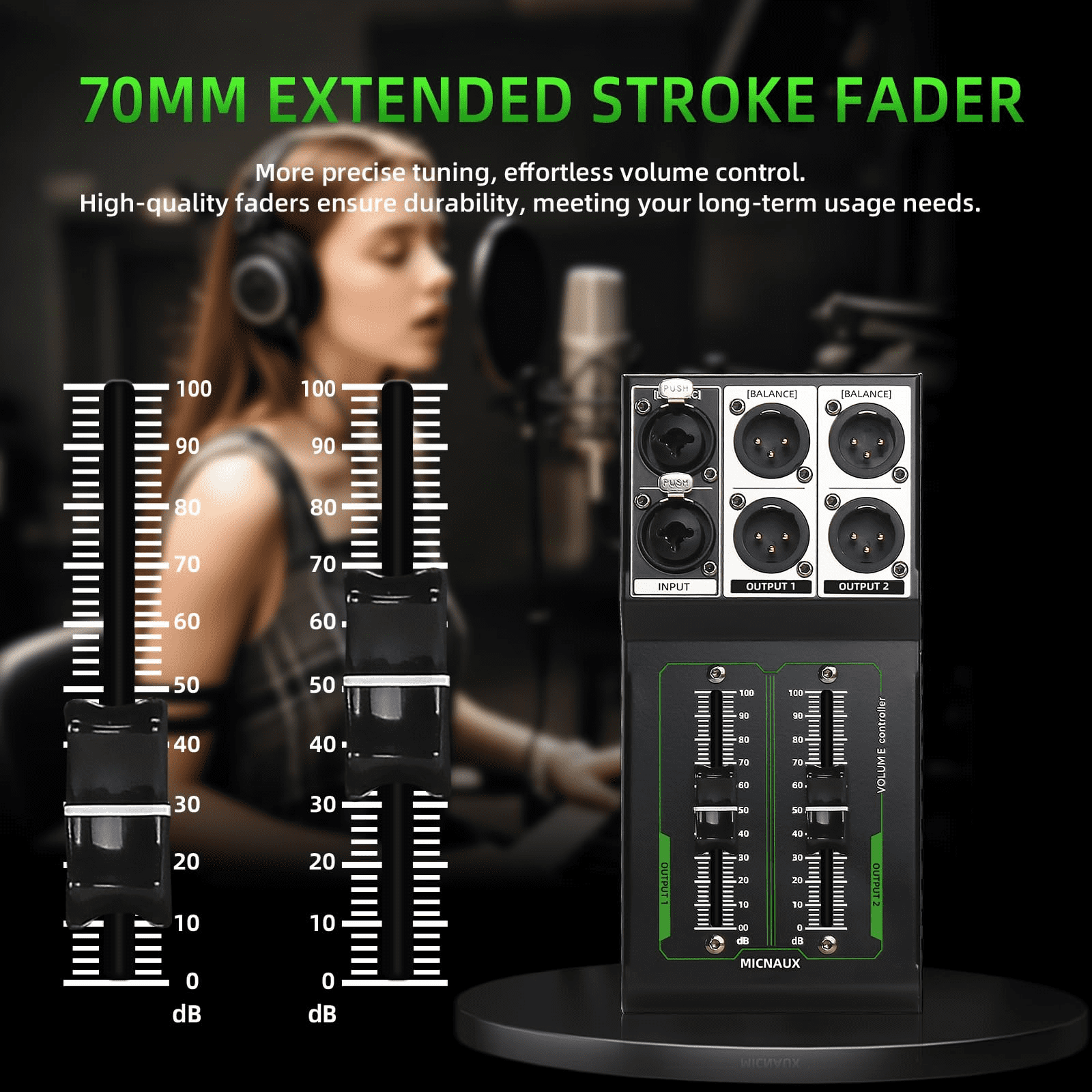Passive Monitor Volume Controller, XLR 2 Input 2 Output Stereo Studio Controller, Plug and Play No Loss Volume Adjustment Controller for Studio Home Audio System