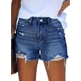 thumbnail image 3 of ONLYSHE Summer High Waist Stretchy Frayed Ripped Denim Shorts, 3 of 6