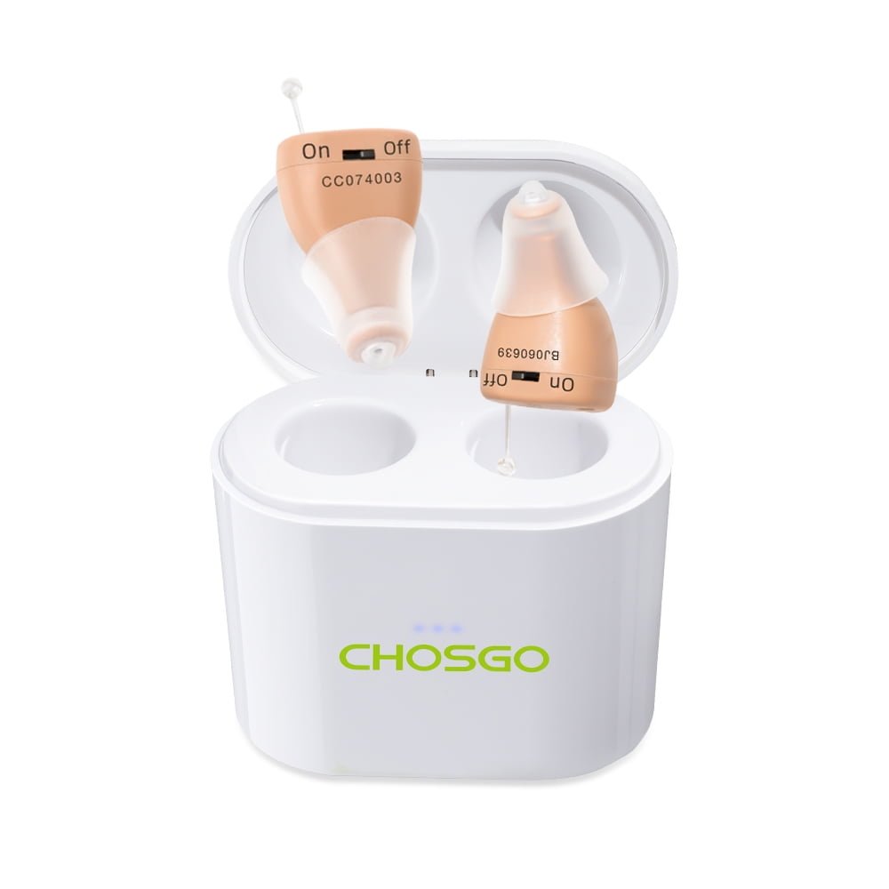 Chosgo K19RC Rechargeable CIC Hearing Aids for Seniors with Noise Cancelling,Beige