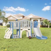 XJD 8 in 1 Toddler Slide Set, Kids Slide for Toddlers, Toddler Climber Slide PlaySet with Basketball Hoop,Outdoor Indoor Playground for Toddlers, Blue