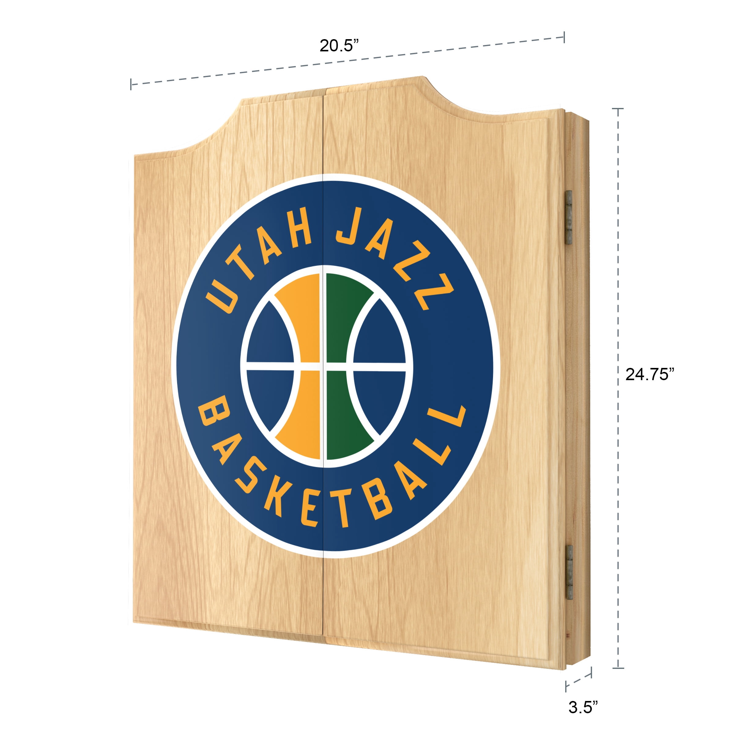 Utah Jazz Logo Dart Board Cabinet Set with 6 Steel Tip Darts
